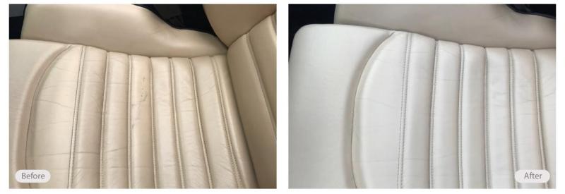 2001 Ferrari 360 Spider screwdriver damage repaired on leather seat
