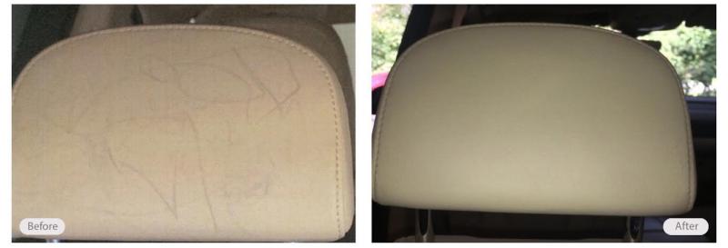 Vehicle headrest restoration. Ink pen marking removed