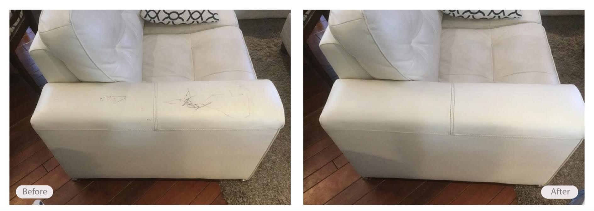 Pen marks on leather sofa removed and looking great again