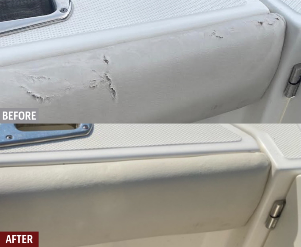 Repaired several areas on side of Boston Whaler 250 Ourage caused by anchor rope.