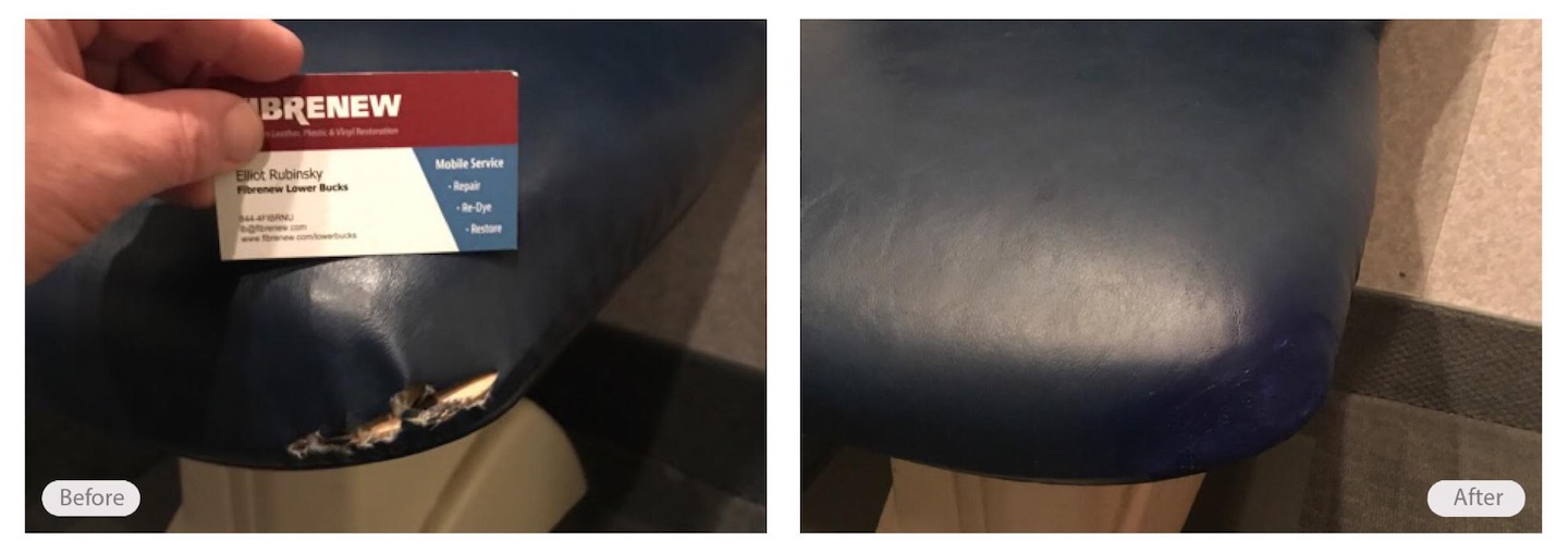 Medical furniture vinyl rips and tears restored by Fibrenew