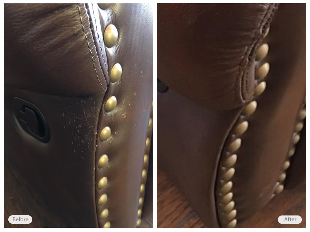 Cat scratch damage restored on this leather couch
