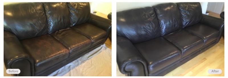 3 seating cushions restored on leather sofa