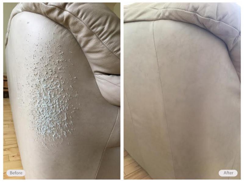Cat scratches repaired on leather sofa