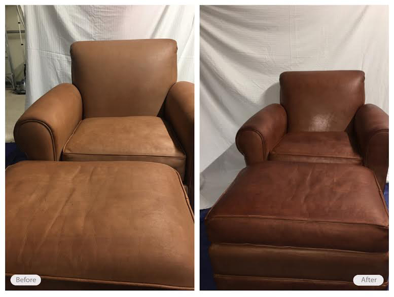 Leather chair and ottoman restoration