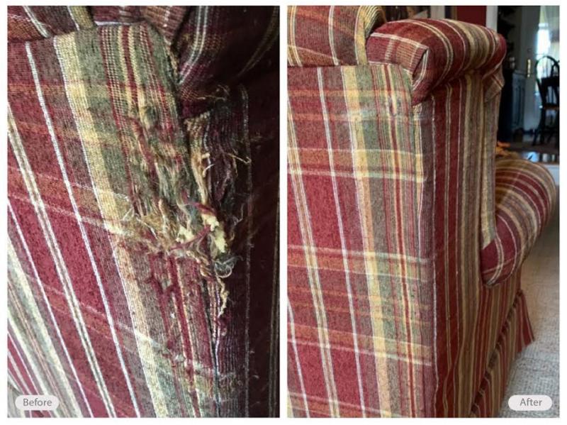 Cat scratches on Montana Lodge classic sofa repaired