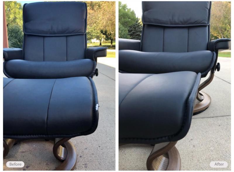 Pet damaged leather chair and ottoman repair